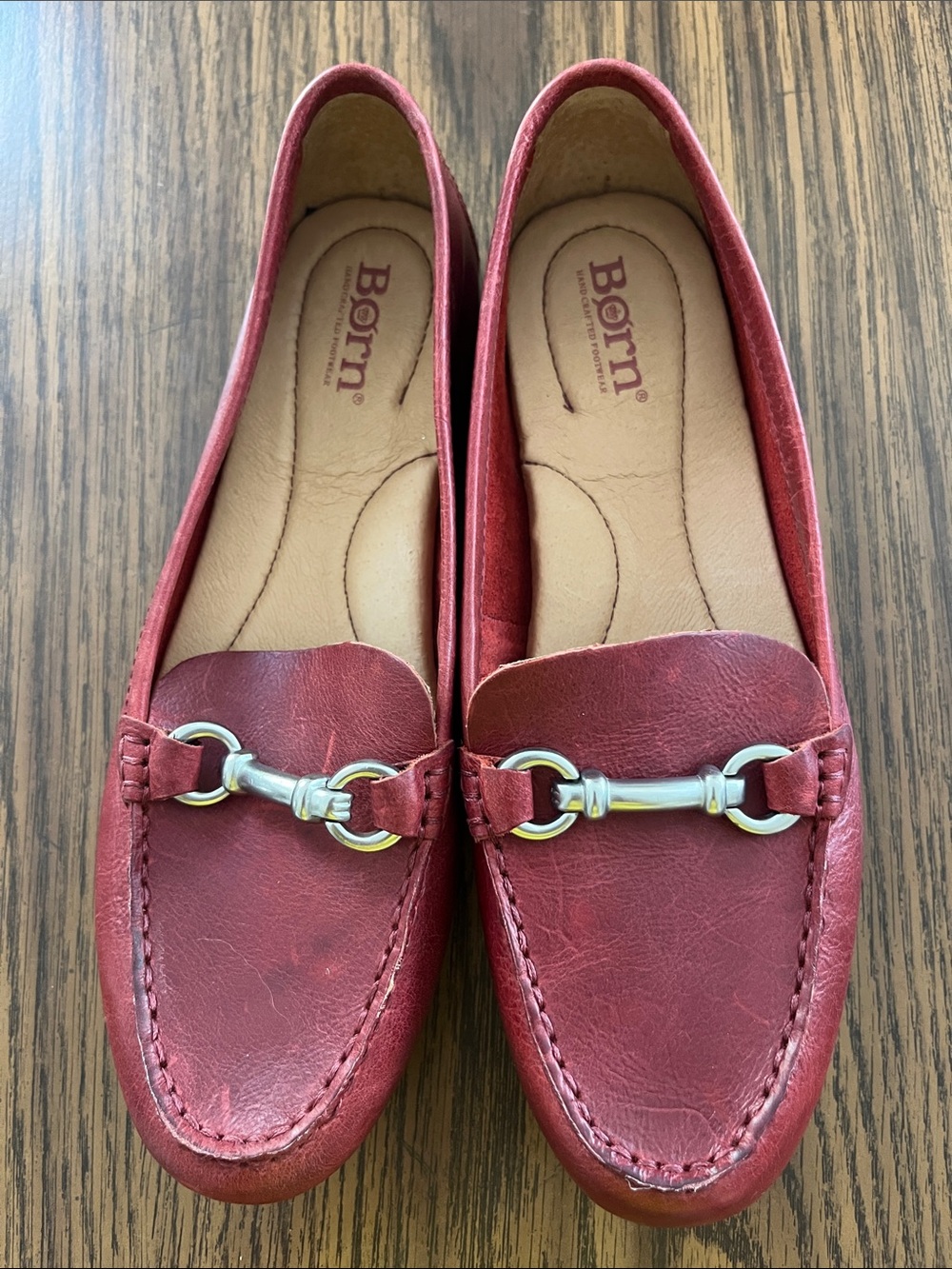 Born Women's Burgundy Leather Bit Loafers
